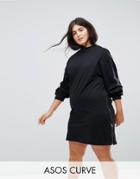 Asos Curve Oversized Sweat Dress With Zip Detail - Black