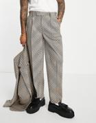 Asos Design Oversized Tapered Suit Pants With Bias Check In Brown
