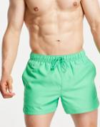 Asos Design Swim Shorts In Bright Green With Curved Hem In Short Length