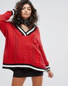 Sacred Hawk Cricket Sweater With Deep V - Red