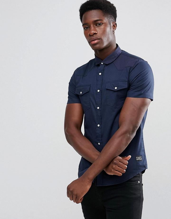 Brave Soul Double Pocket Short Sleeve Shirt - Navy