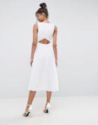 Asos Sheer And Solid Side Paneled Pleated Cut Out Back Midi Dress - White