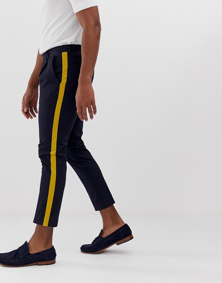 Devils Advocate Skinny Peached Cotton Side Stripe Pants - Navy