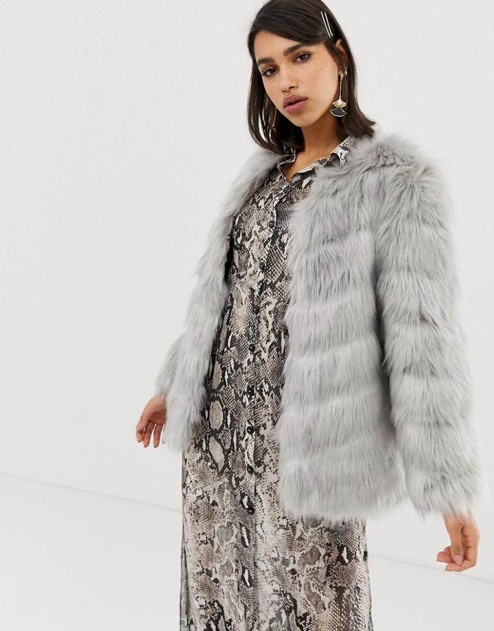 River Island Faux Fur Paneled Jacket-gray