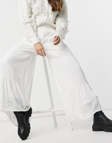 Y.a.s. Fania Tiered Wide Leg Pants In White