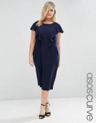Asos Curve Ruffle Front Wiggle Dress - Navy
