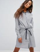 Gestuz Winnie Striped Tie Shirt Dress - Blue