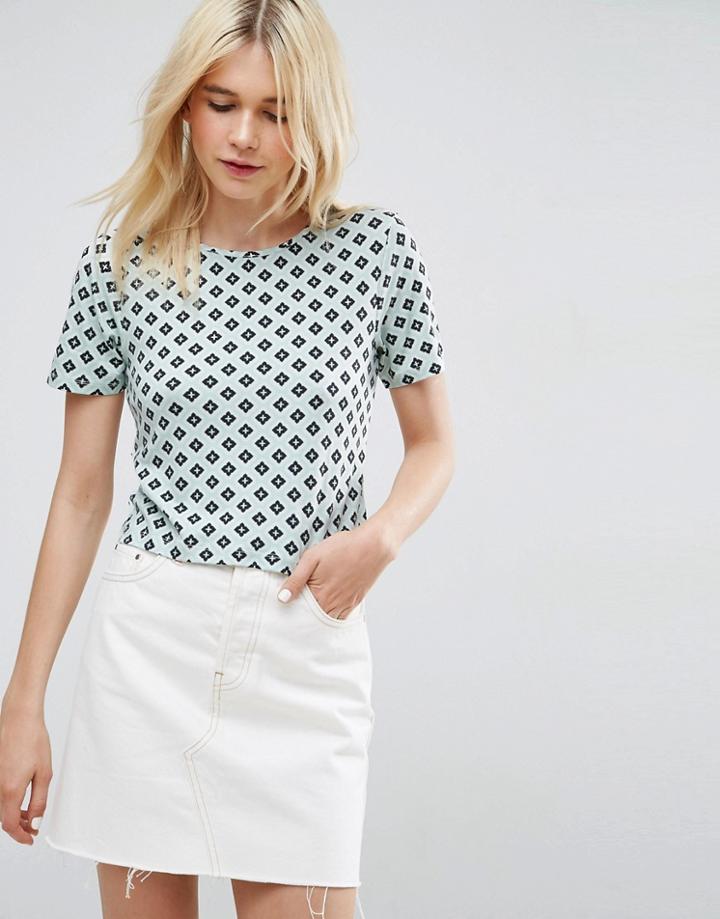 Asos Boxy Crop T-shirt In Tile Print - Multi