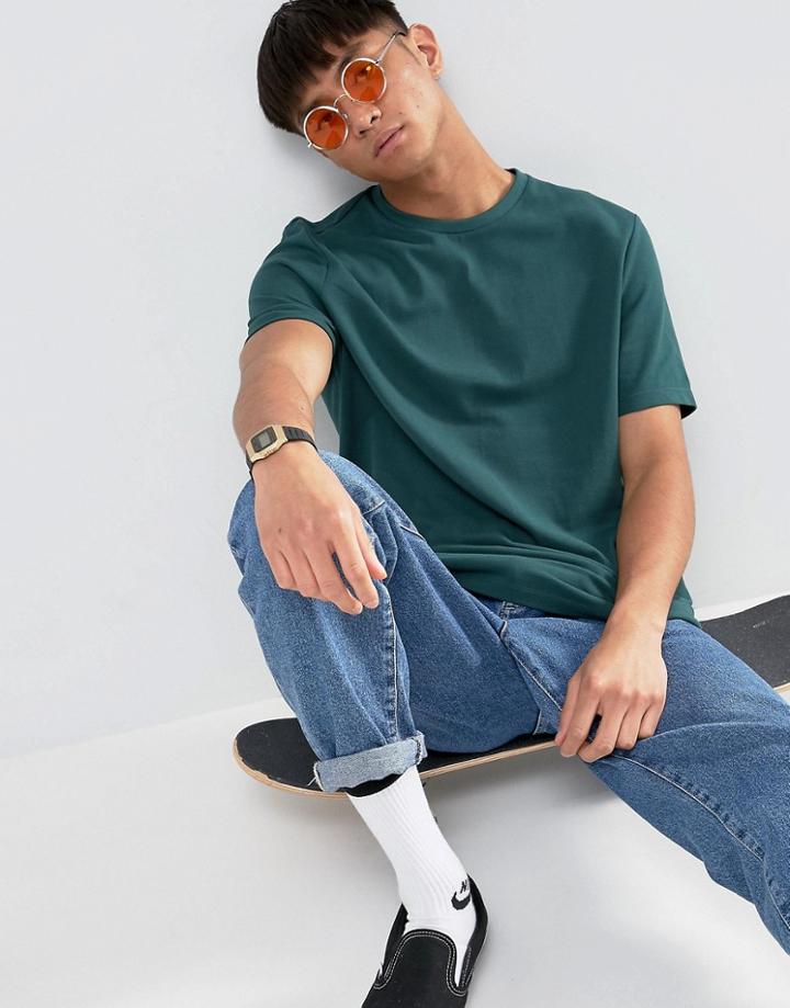 Asos Relaxed Fit T-shirt In Pique In Green - Green