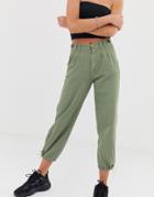 Bershka Button Top Pants In Khaki-green