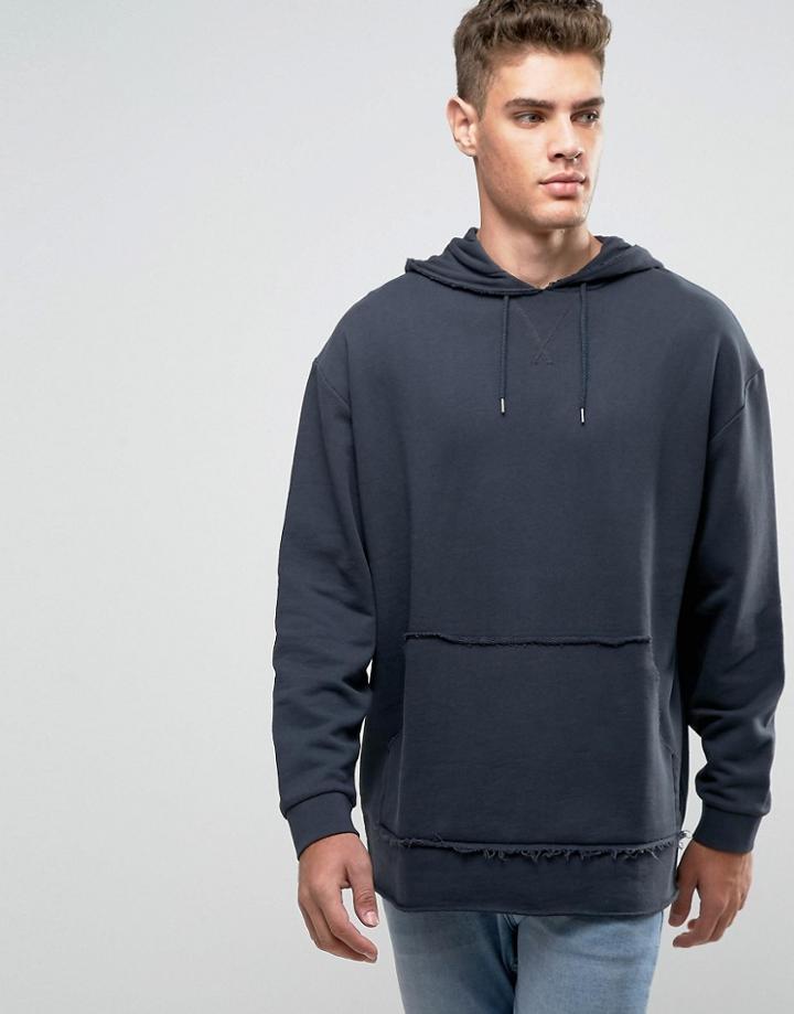 Asos Oversized Longline Hoodie In Washed Black - Black