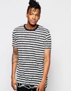 Asos Longline Stripe T-shirt With Distressing And Ink Splatter