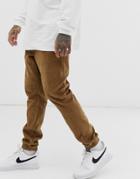 Asos Design Cord Tapered Sweatpants In Tan-beige