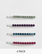 Asos Design Pack Of 4 Hair Slides In Colored Stones - Multi