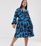 Flounce London Plus Wrap Front Midi Dress In Abstract Print - Multi