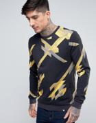 Pretty Green Kirby Crew Sweat All Over Tape Print In Yellow - Yellow