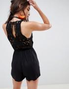 Asos Design Crochet Trim Back Beach Romper - Black