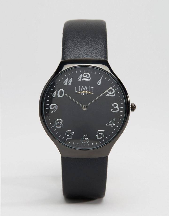 Limit Slim Leather Watch In Black - Black