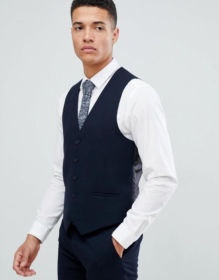 Farah Hampton Hopsack Slim Fit Vest - Navy