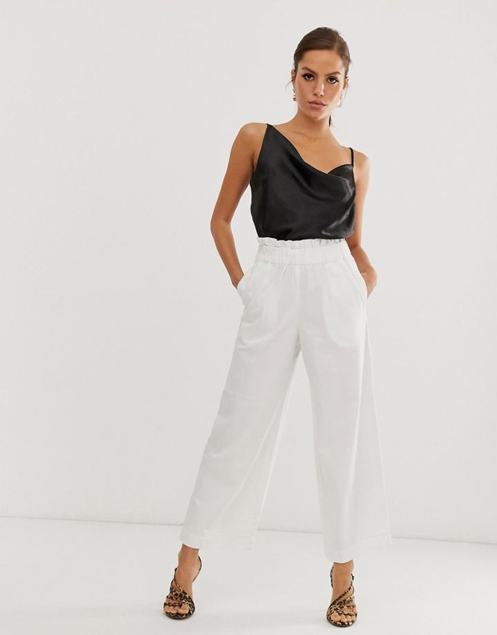 Asos Design Wide Leg Lightweight Jean With Gathered Waist Detail In Off White - White