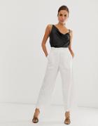Asos Design Wide Leg Lightweight Jean With Gathered Waist Detail In Off White - White