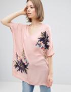 Vilas Hibiscus Print Tunic Top - Tan