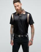 Asos Oversized Sateen Bowling Shirt In Black - Black