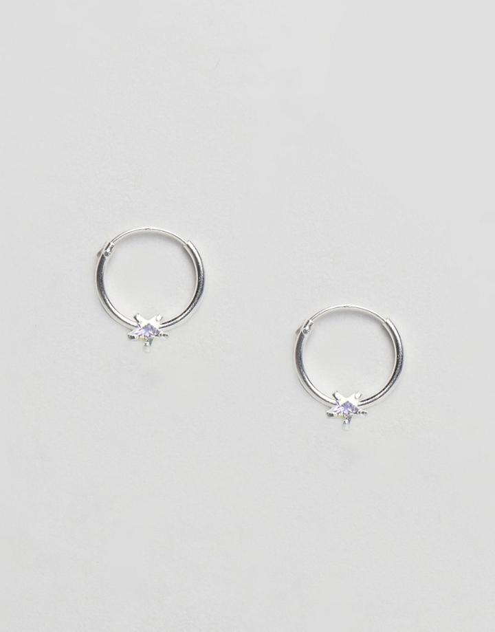 Reclaimed Vintage Sterling Silver Iridescent Star Hoops - Silver