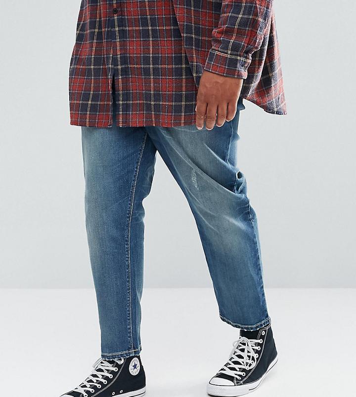 Asos Plus Tapered Jeans In Mid Wash Blue - Blue