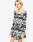 Diya Long Sleeve Diamond Print Dress With Low Back