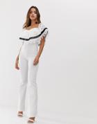 Forever U Bardot Jumpsuit With Crochet Lace Trim - White