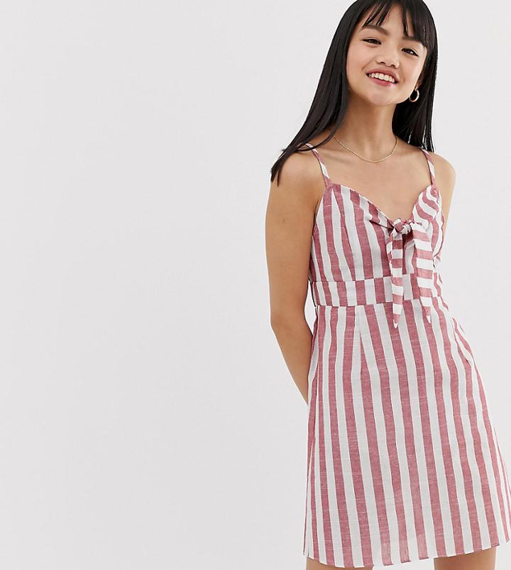 Brave Soul Petite Tie Front Stripe Sun Dress - White