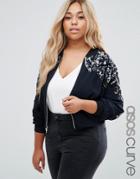 Asos Curve Embellished Trophy Bomber Jacket - Navy