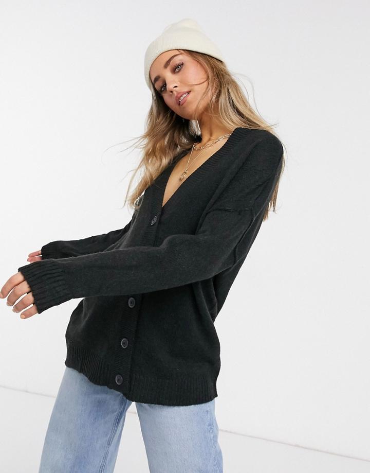 Pull & Bear Longline Cardigan In Charcoal-grey
