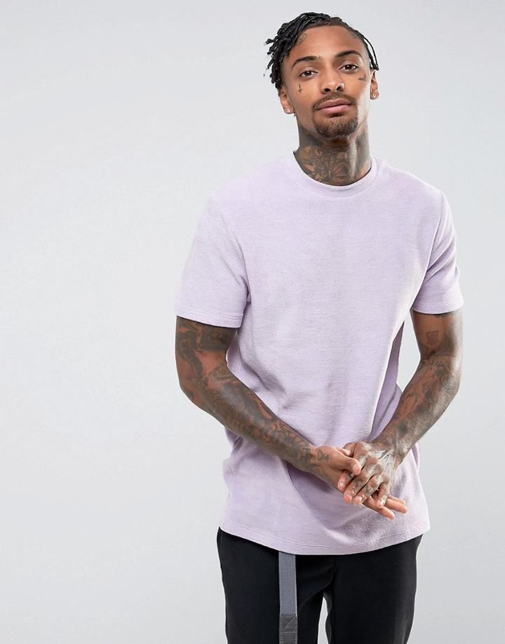 Asos Longline T-shirt In Pastel Purple Towelling - Purple