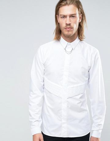 Rogues Of London Skinny Shirt With Pleat - White