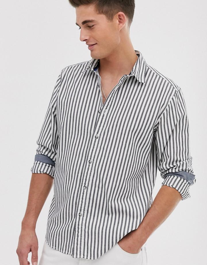 Esprit Slim Fit Shirt With Vertical Stripe In Gray
