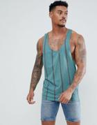 Asos Design Striped Extreme Racer Back Tank In Textured Fabric - Green
