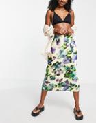 Topshop Seamed Spray Tie Dye Printed Bias Midi Skirt In Multi