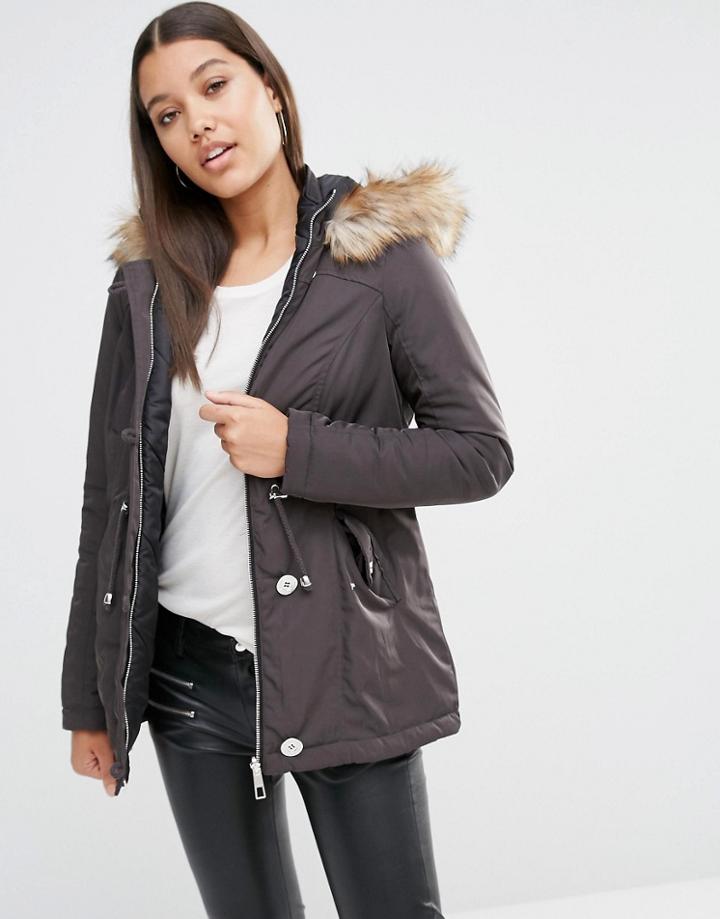 Michelle Keegan Loves Lipsy Reverse Faux Fur Trim Parka - Multi