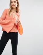 First & I Bell Sleeve Apricot Top - Orange