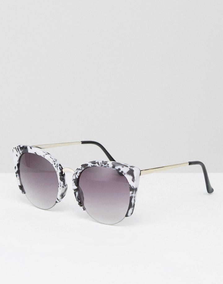 Asos Cat Eye Sunglasses With Cut Away Frame In Marble Acetate Transfer - Multi