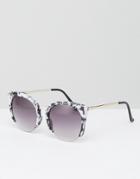 Asos Cat Eye Sunglasses With Cut Away Frame In Marble Acetate Transfer - Multi