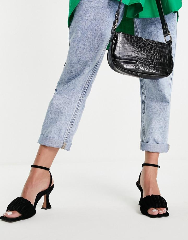 Asos Design Holly Ruched Mid Heeled Sandals In Black