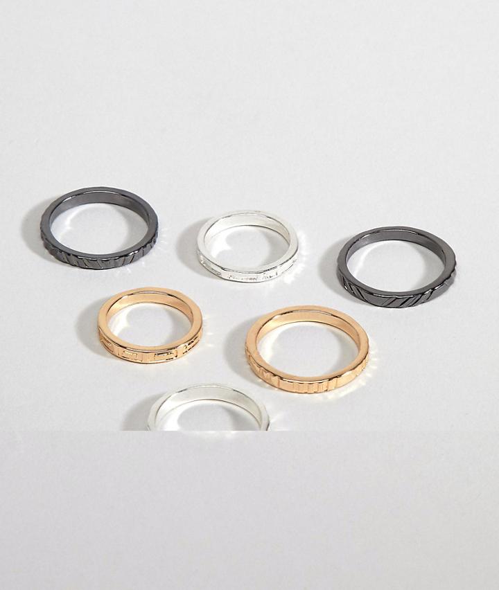 Asos Design Midi Ring Pack With Geo-tribal Emboss And Mixed Metals - Multi