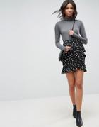 Asos Mini Wrap Skirt In Polka Dot Print - Black