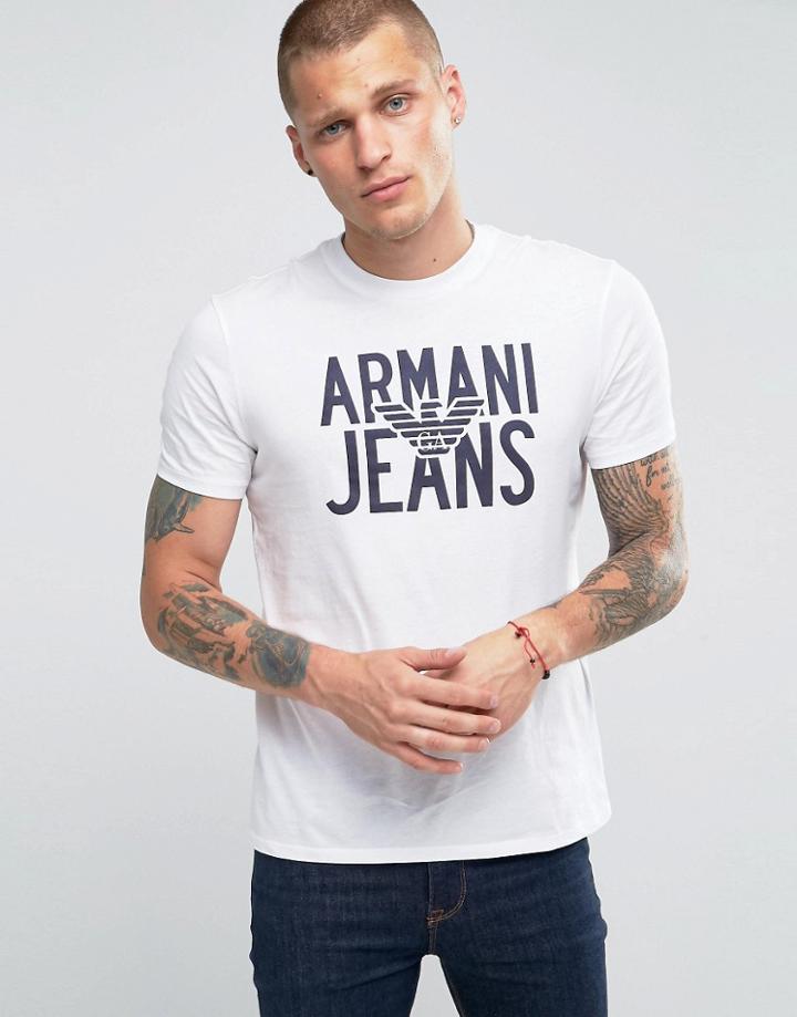 Armani Jeans T-shirt With Large Eagle Logo In White - White