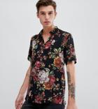 Asos Design Tall Regular Fit Floral Tapestry Style Shirt In Black - Black