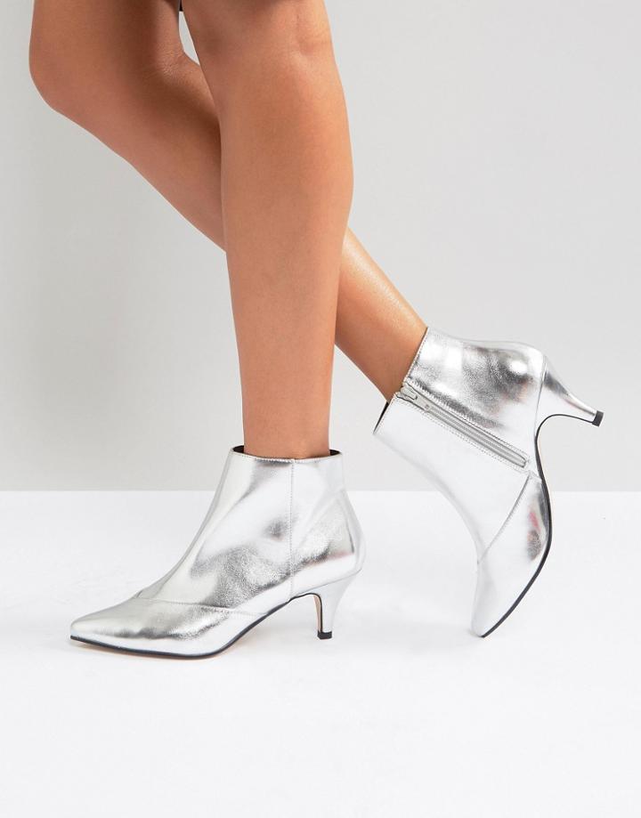 Miss Selfridge Metallic Kitten Heel Ankle Boot - Silver