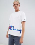 Champion Reverse Weave T-shirt With Large Script Hem Logo In White - White